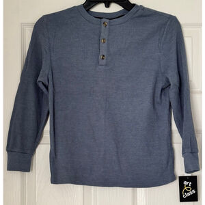 Boys Art Class Blue Waffle Knit Long Sleeve Henley Tee S (6/7)
